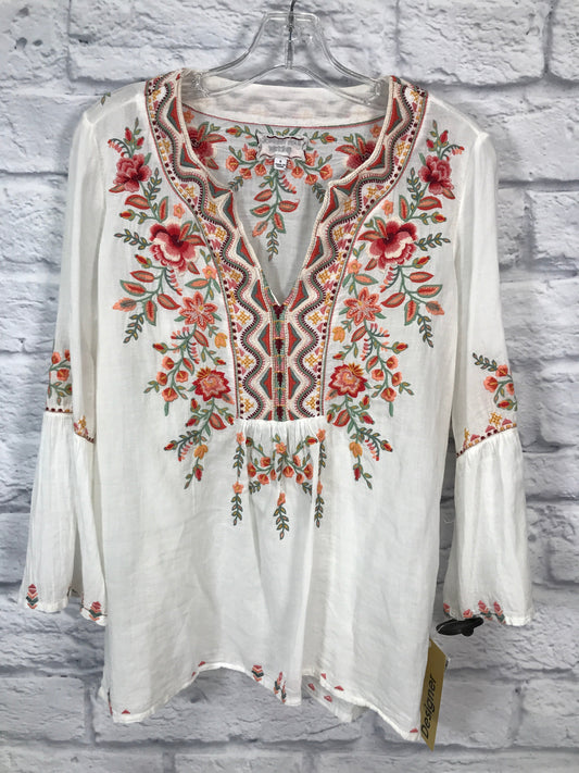 Top Long Sleeve Designer By Johnny Was In Cream & Pink, Size: S