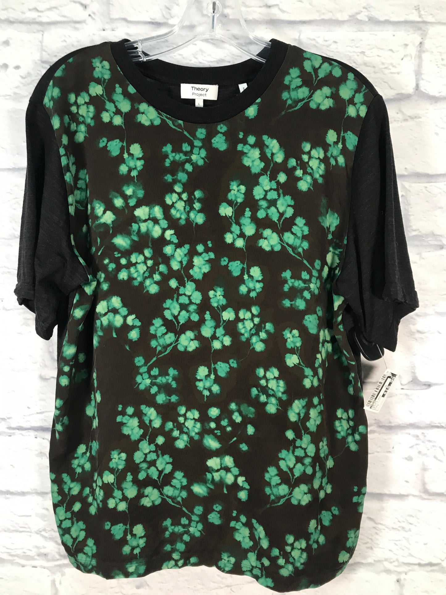 Top Short Sleeve By Theory In Black & Green, Size: L