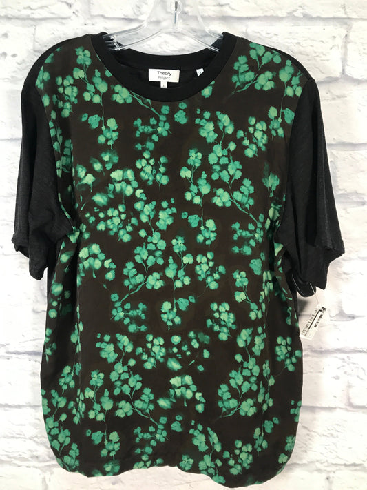 Top Short Sleeve By Theory In Black & Green, Size: L