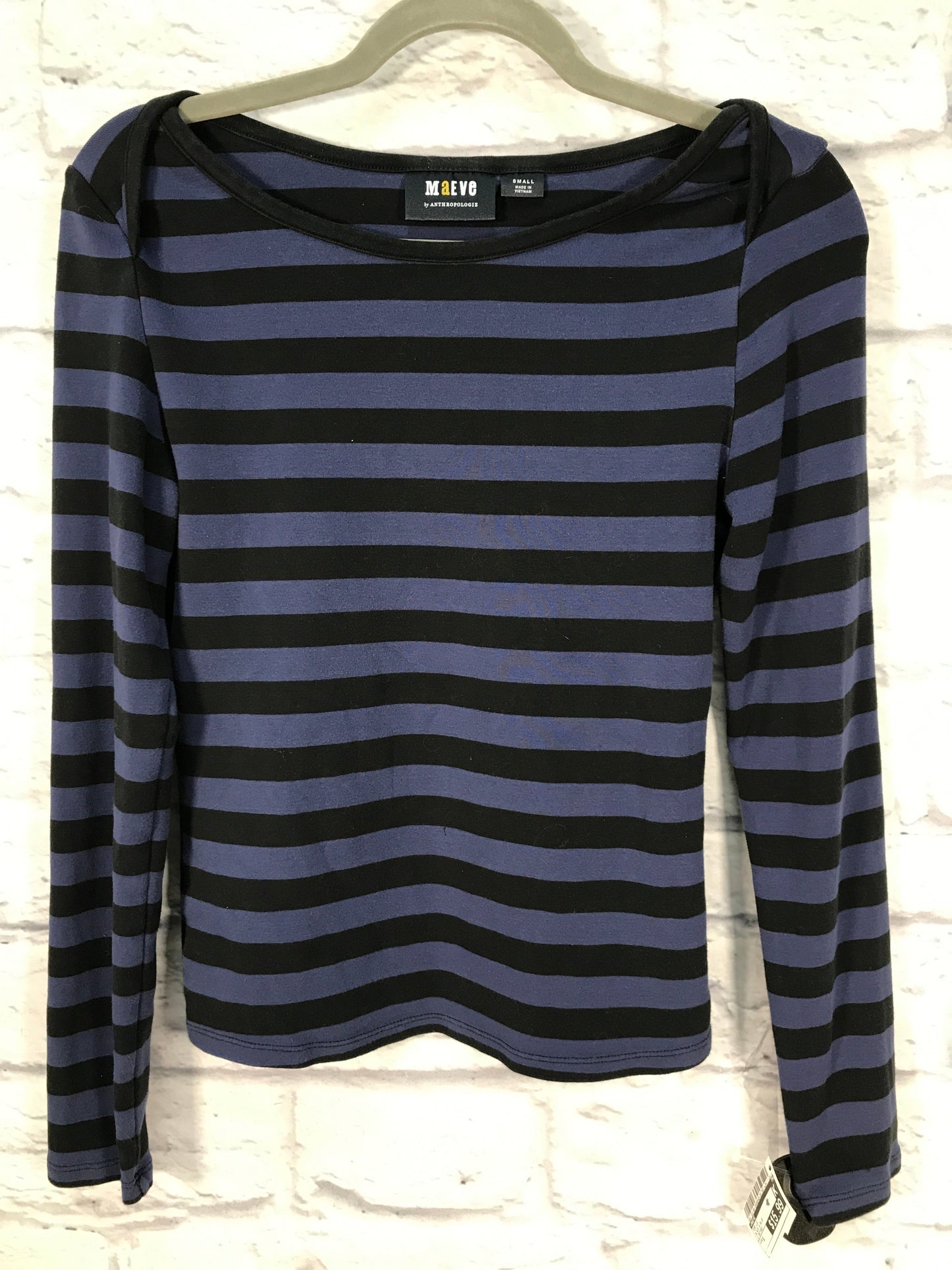 Top Long Sleeve By Maeve In Black & Blue, Size: S