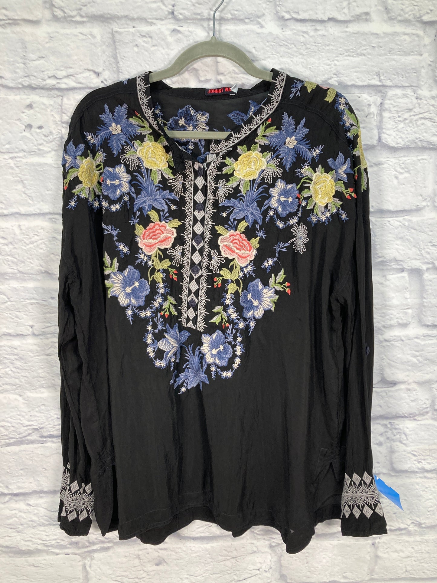 Tunic Designer By Johnny Was In Black & Blue, Size: M