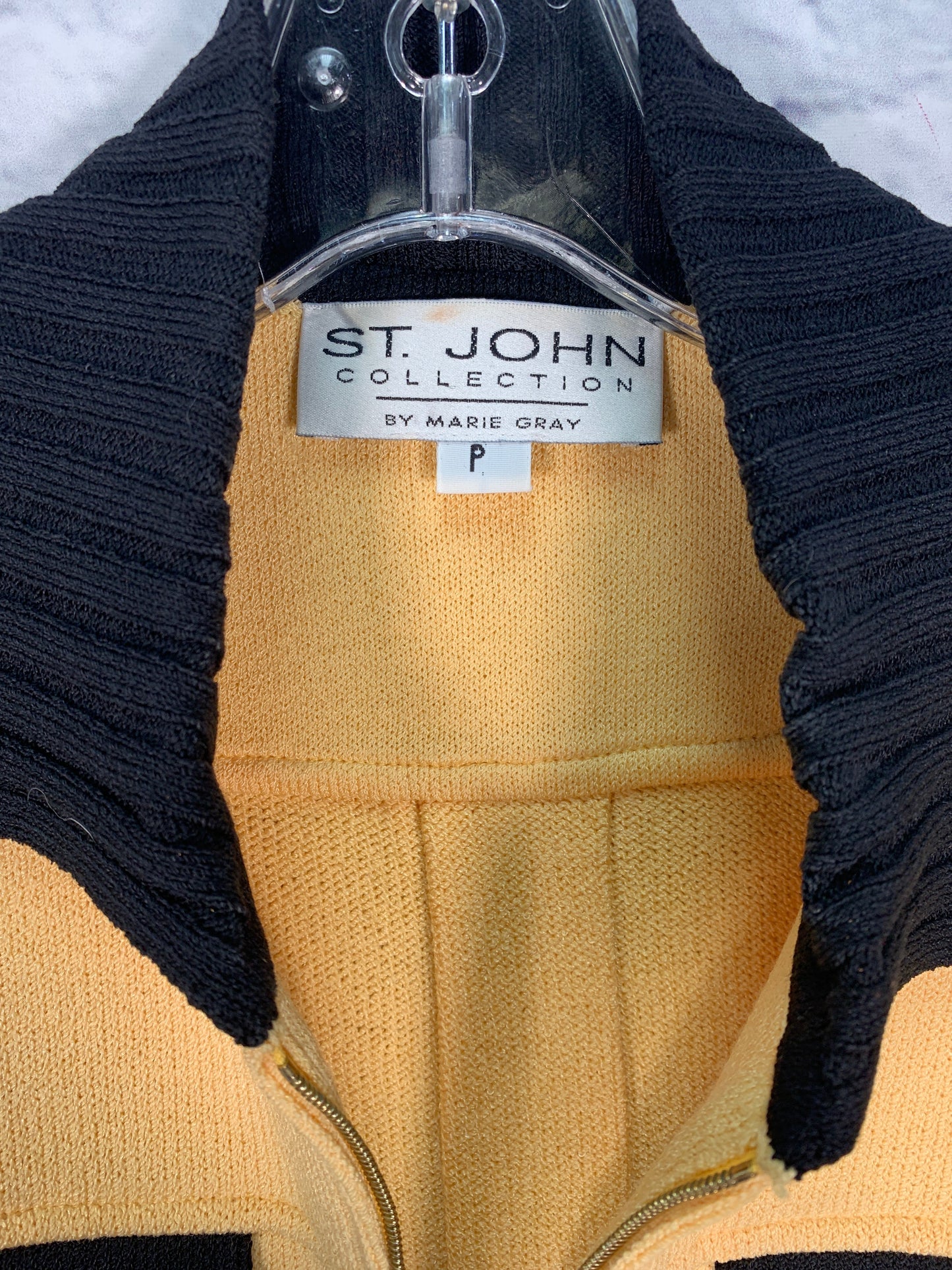 Jacket Luxury Designer By St John Collection In Black & Yellow, Size: S