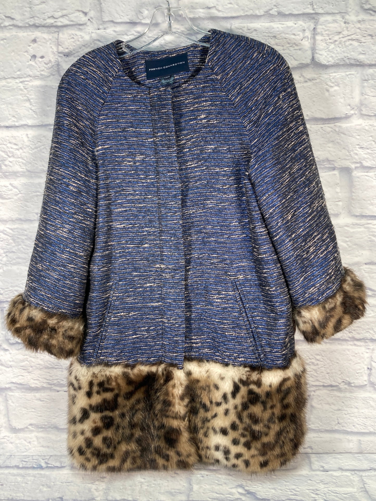 Coat Wool By French Connection In Blue & Gold, Size: Xs