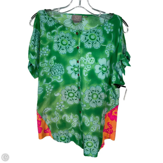 Blouse Short Sleeve By Anthropologie In Blue & Green, Size: S