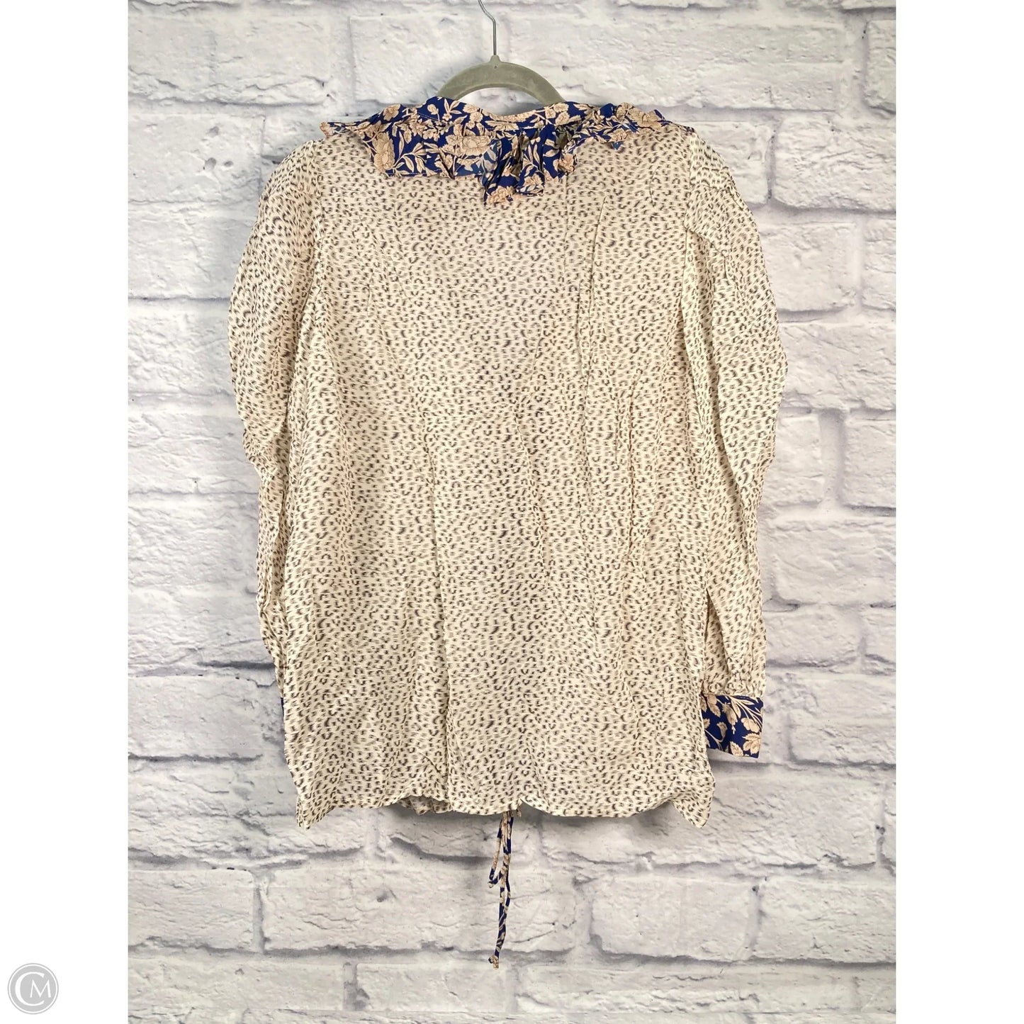 Blouse Long Sleeve By Ted Baker In Blue & Cream, Size: S