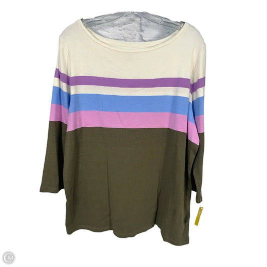 Top Long Sleeve Basic By Talbots In Cream & Green, Size: 2x