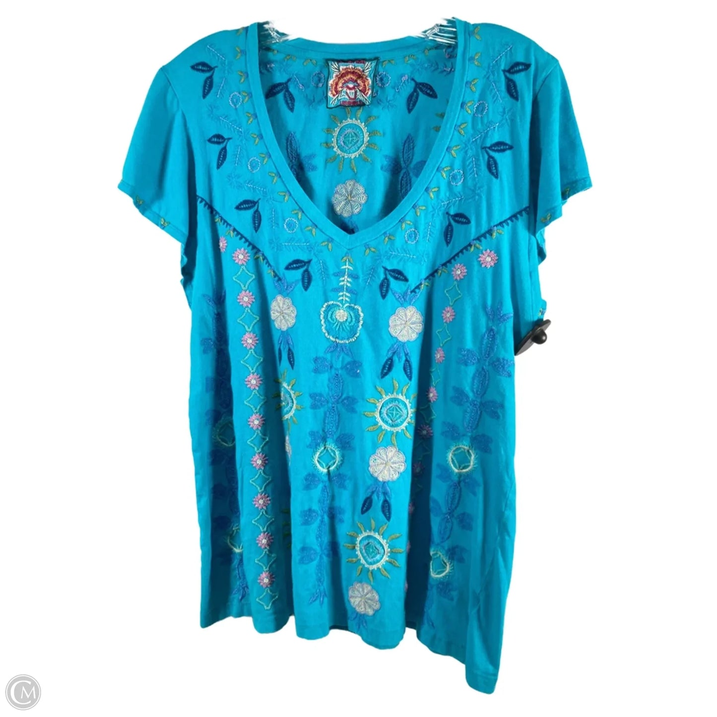 Top Short Sleeve By Johnny Was In Blue & Pink, Size: S