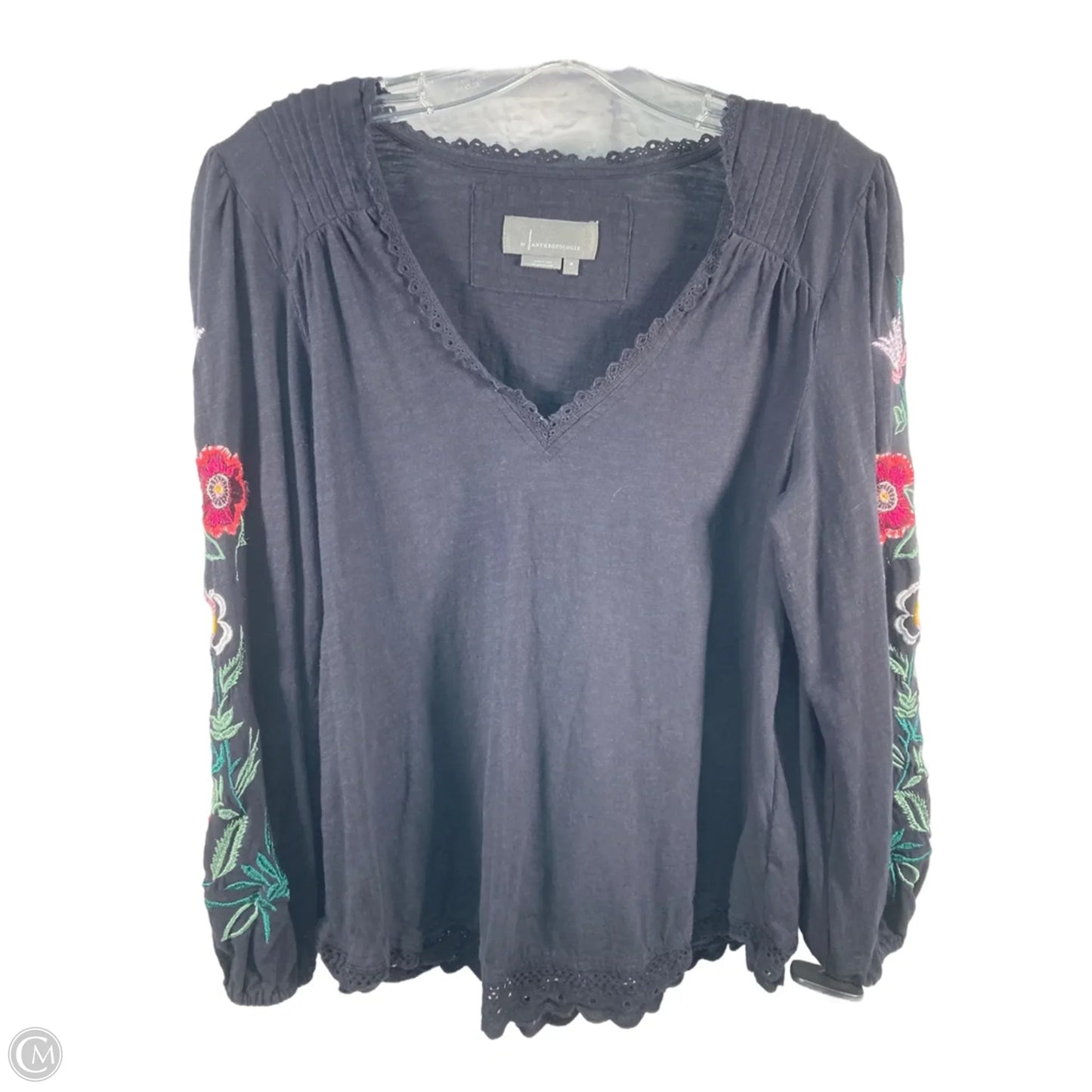 Top Long Sleeve By Anthropologie In Blue & Pink, Size: M