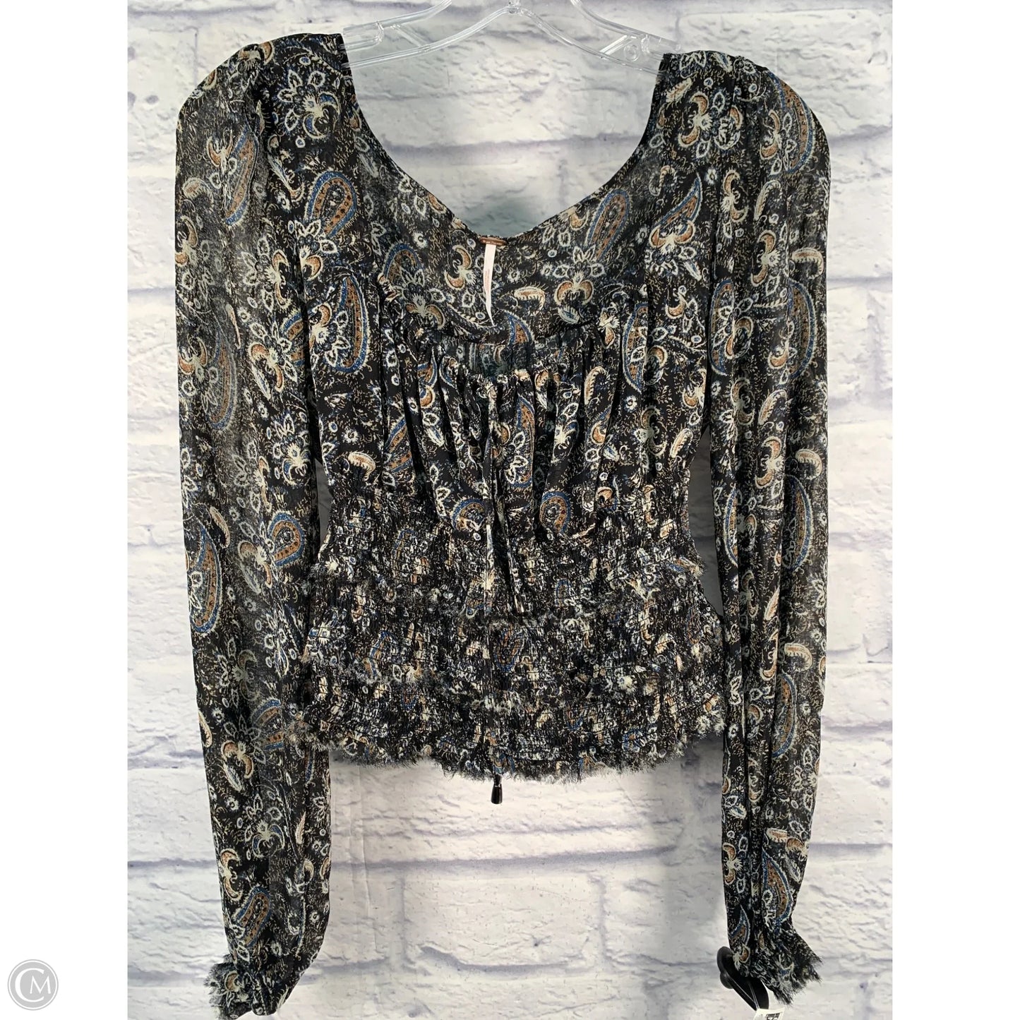 Blouse Long Sleeve By Free People In Blue & Brown, Size: Xs