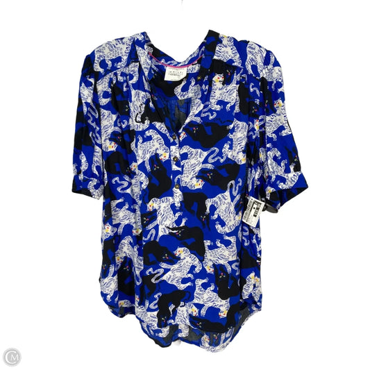 Top Short Sleeve By Anthropologie In Black & Blue, Size: L