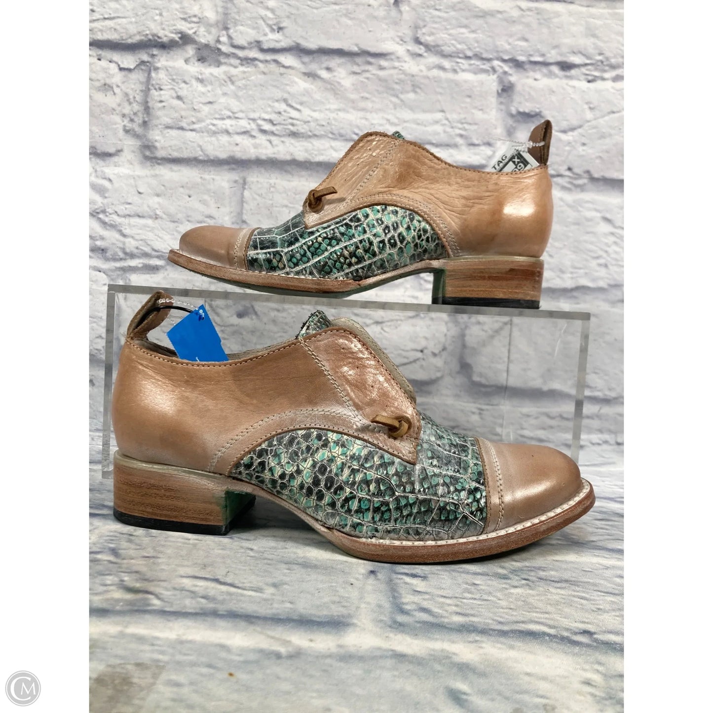 Shoes Heels Block By Freebird In Green & Tan, Size: 8