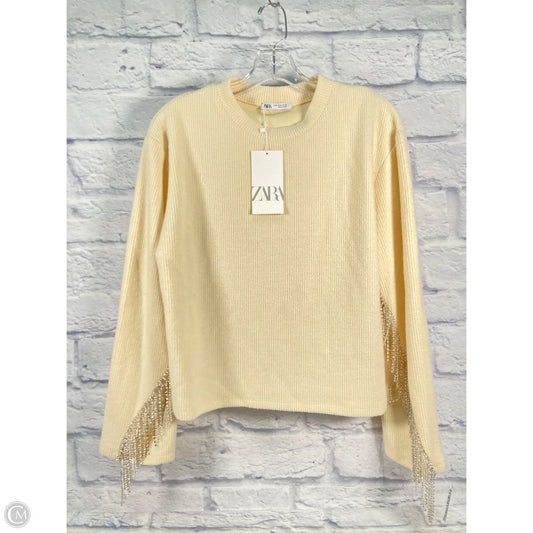 Top Long Sleeve By Zara In Cream & Silver, Size: M