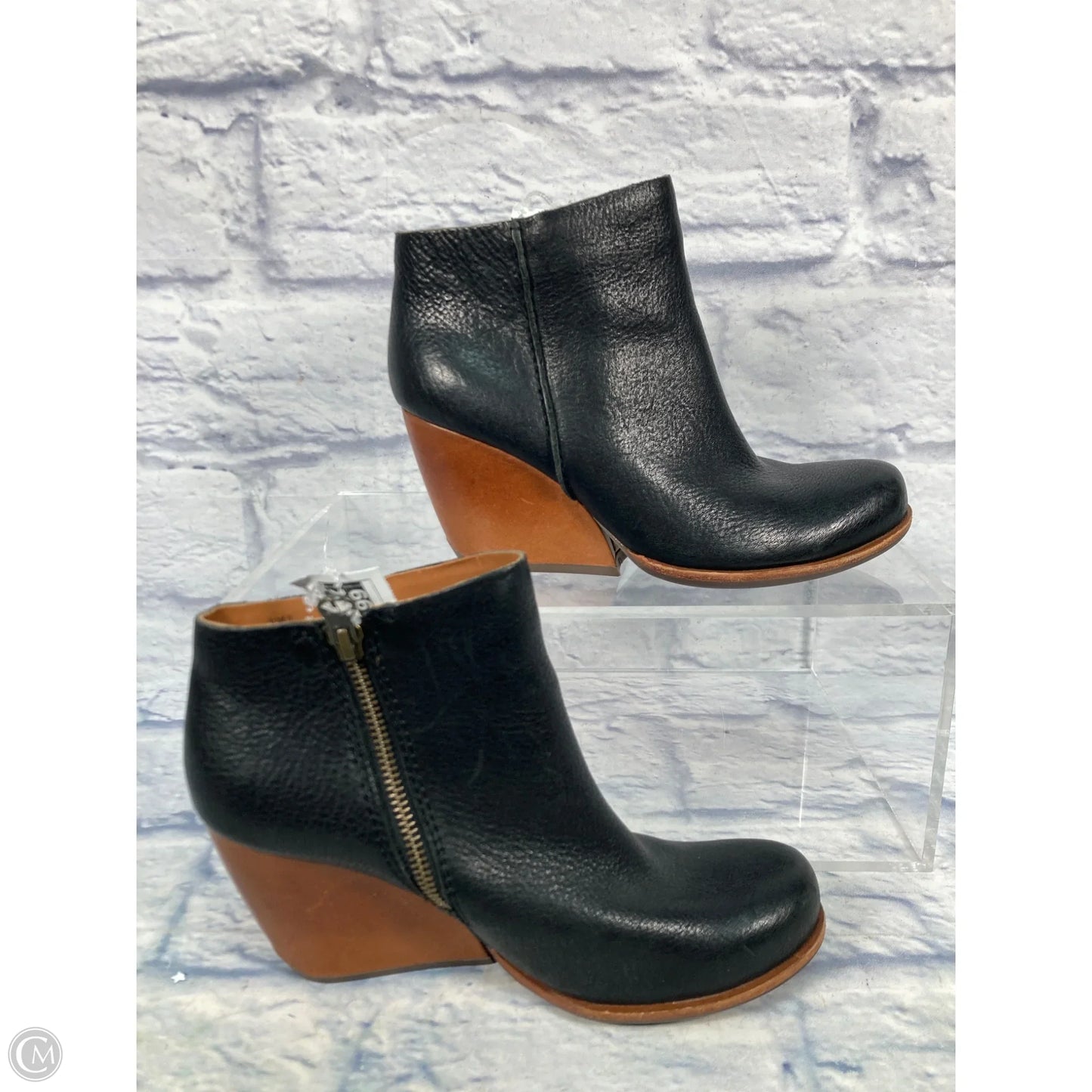 Boots Ankle Heels By Kork Ease In Black & Brown, Size: 6.5