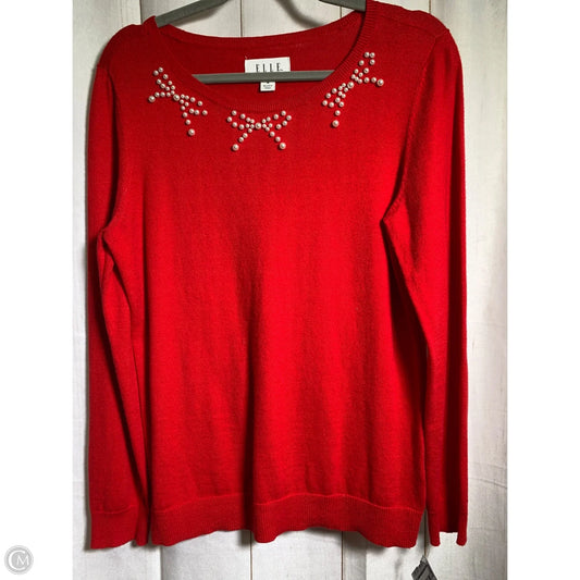 Top Long Sleeve By Elle In Red & White, Size: M