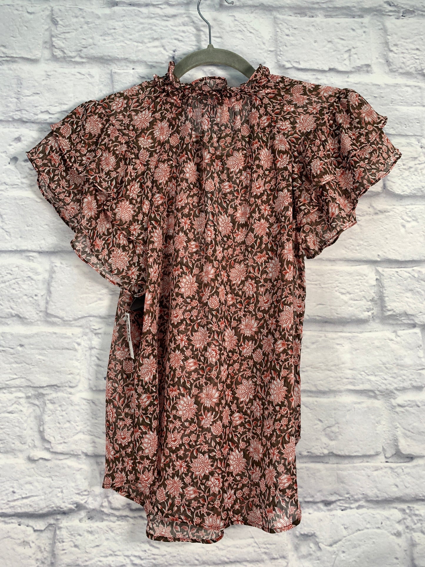 Brown & Red Blouse Short Sleeve Anthropologie, Size S