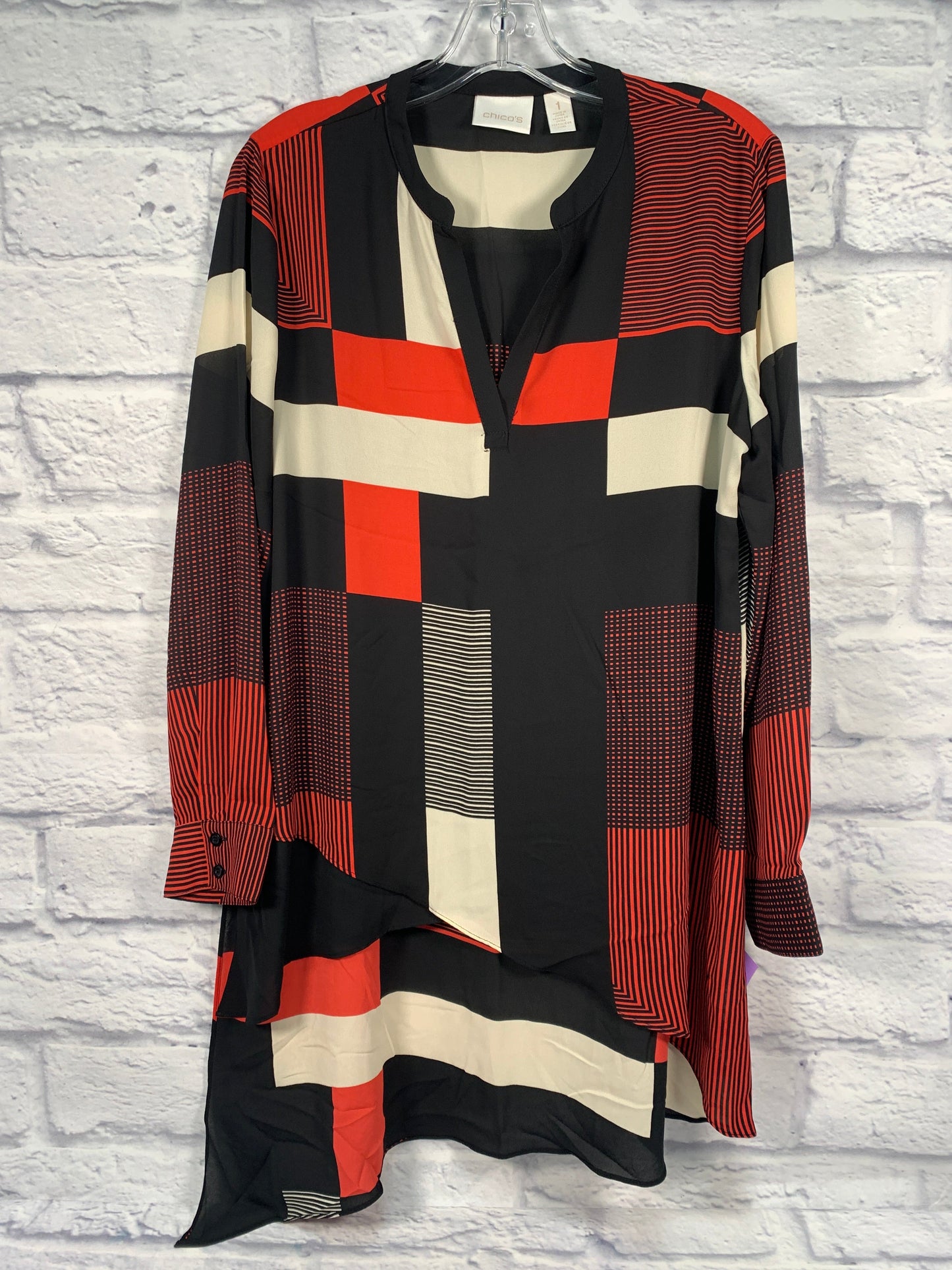 Black & Red Tunic Long Sleeve Chicos, Size M