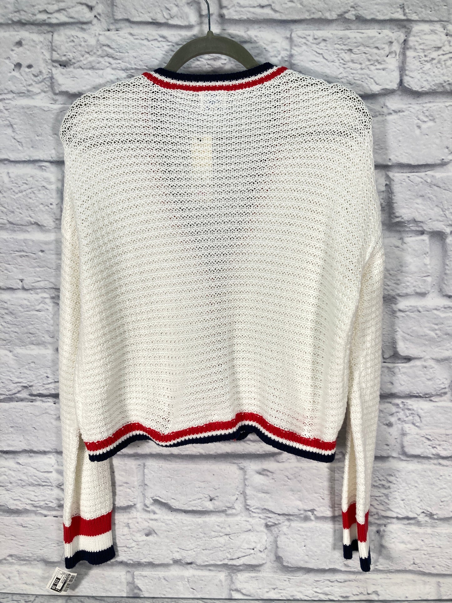 Sweater Cardigan By Francesca's In Blue & Red & White, Size: S