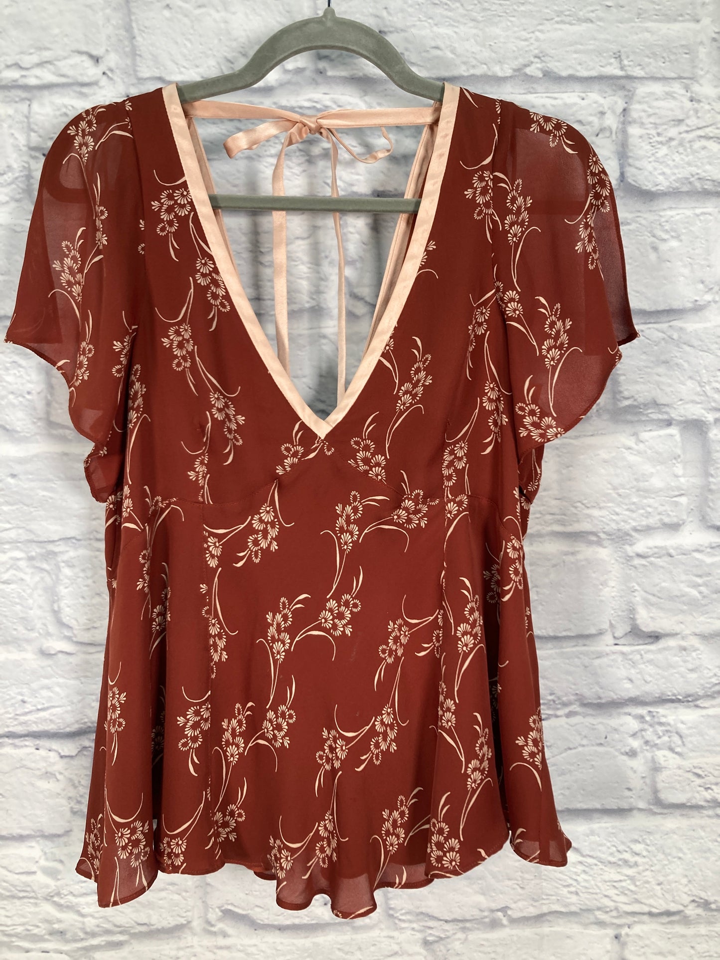 Rust Blouse Short Sleeve Clothes Mentor, Size L