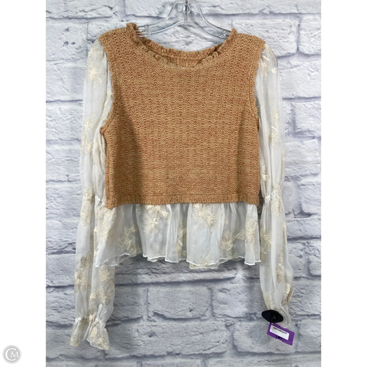 Top Long Sleeve By Anthropologie In Brown & Cream, Size: Xxs