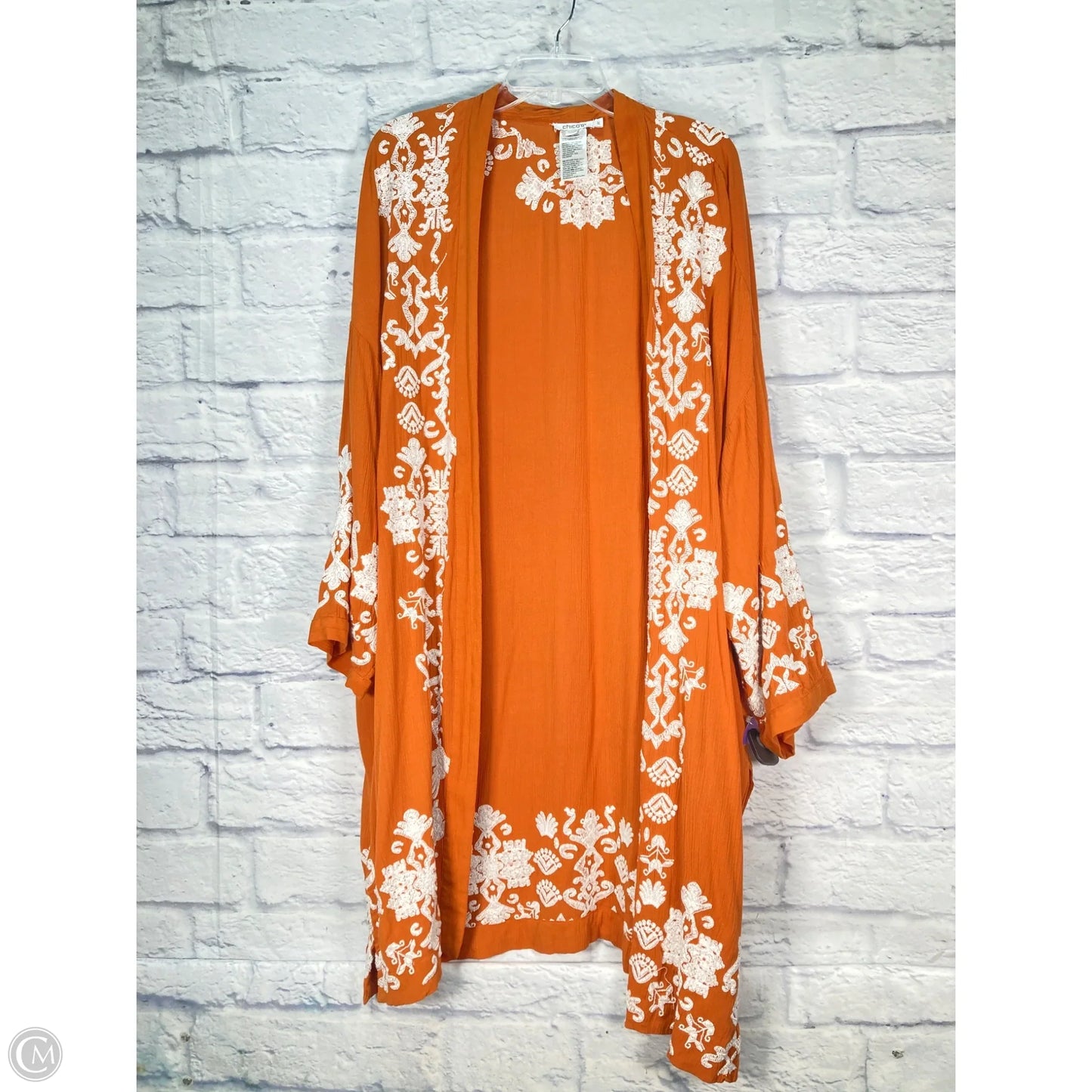 Kimono By Chicos In Orange & White, Size: Xl