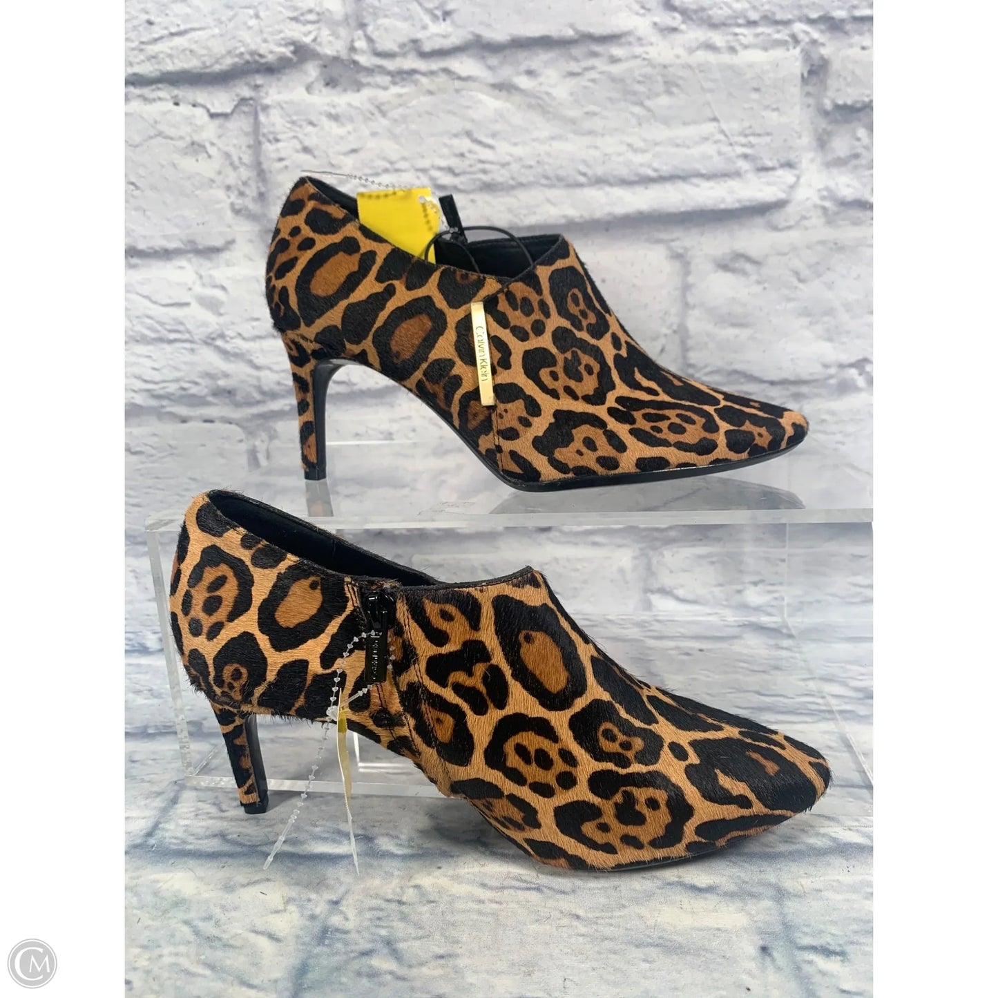 Boots Ankle Heels By Calvin Klein In Animal Print, Size: 8