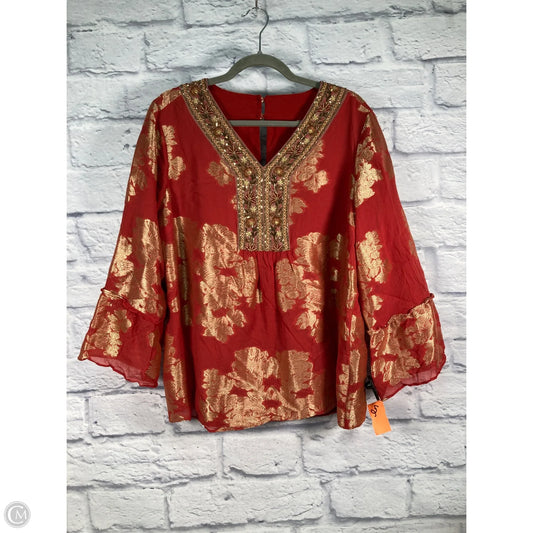 Blouse 3/4 Sleeve By Soft Surroundings In Gold & Orange, Size: L