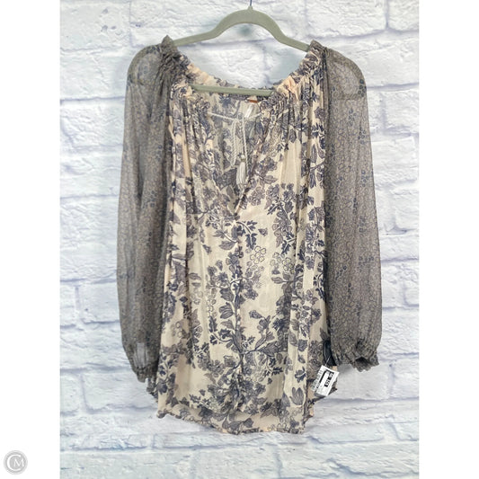 Blouse Long Sleeve By Free People In Cream & Grey, Size: L