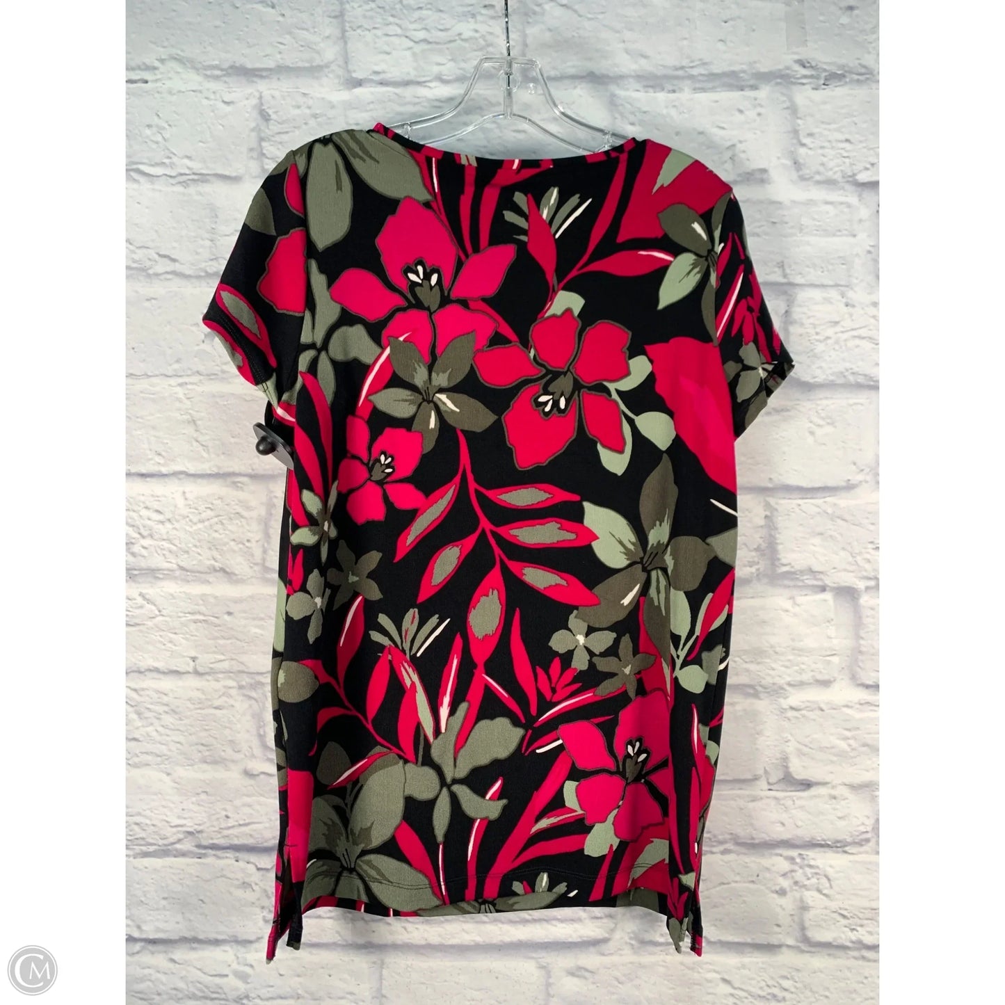 Top Short Sleeve By Chicos In Black & Pink, Size: M