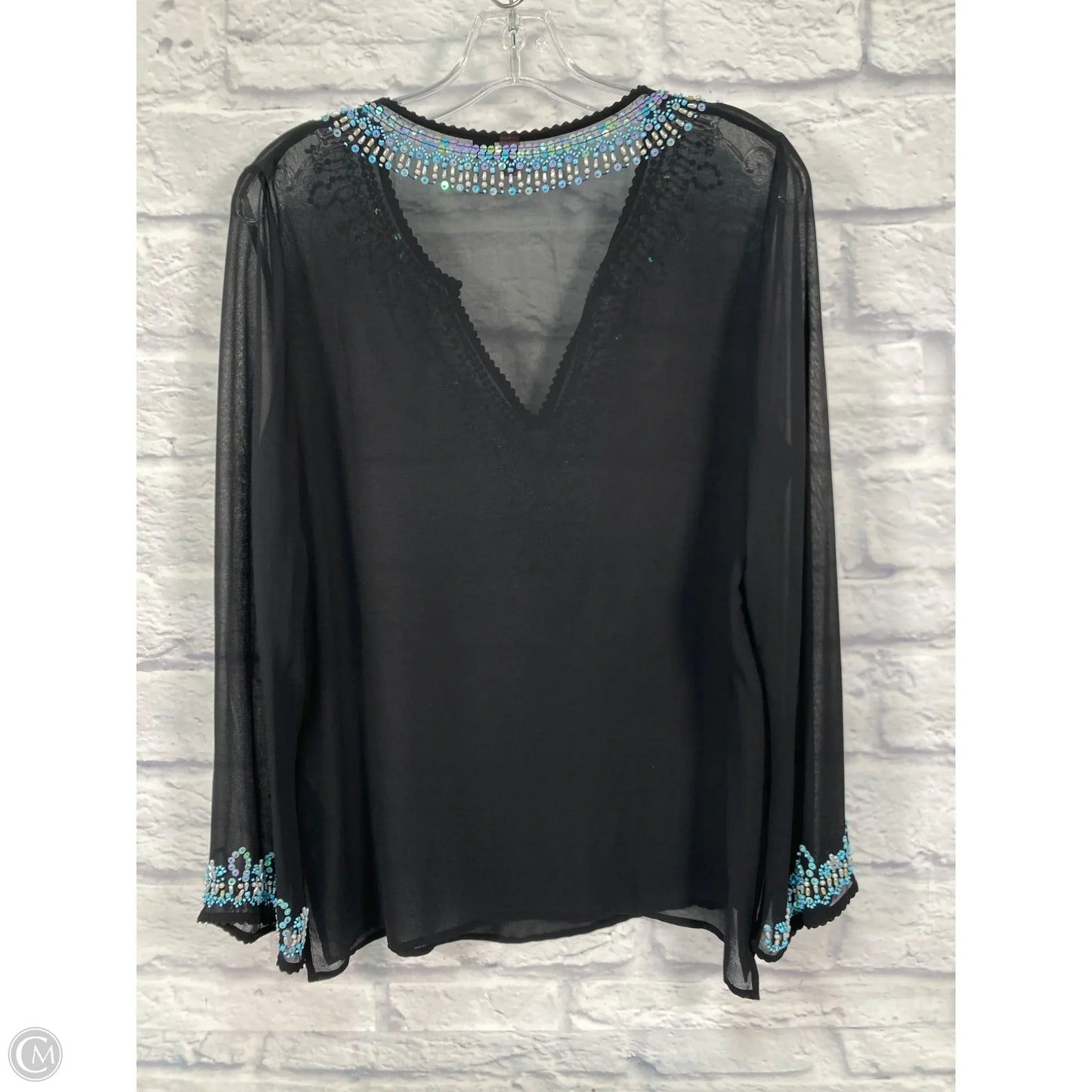 Blouse Long Sleeve By Clothes Mentor In Black & Blue, Size: M