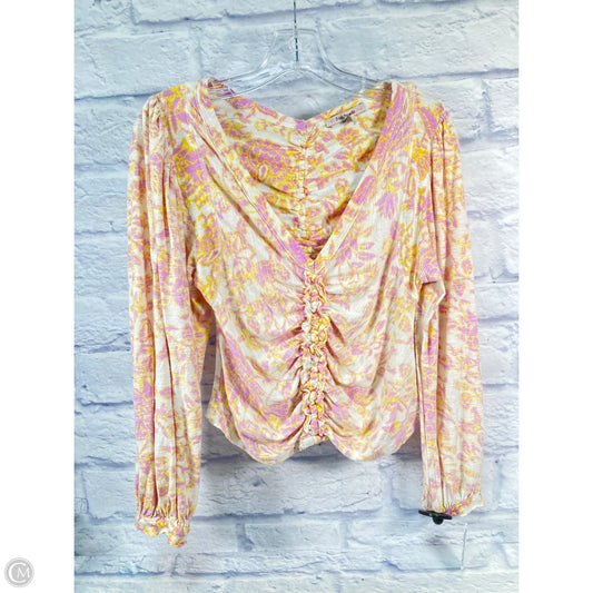 Top Long Sleeve By Free People In Cream & Pink, Size: L