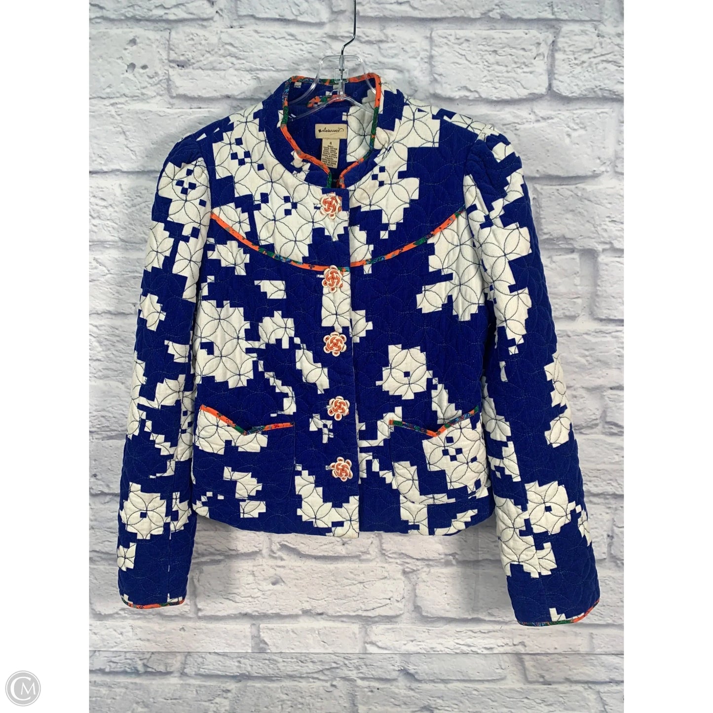 Jacket Puffer & Quilted By Elevenses In Blue & White, Size: S