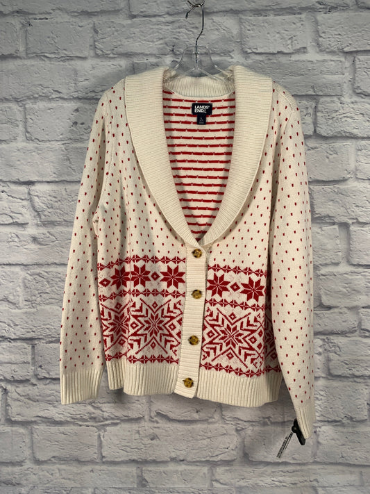 Sweater Cardigan By Lands End In Red & Tan, Size: L