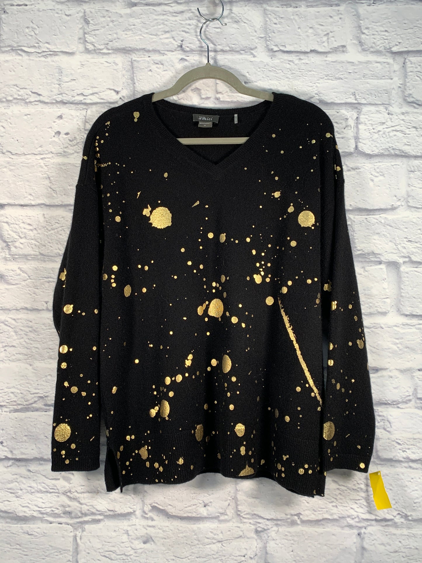 Sweater Cashmere By Clothes Mentor In Black & Gold, Size: M