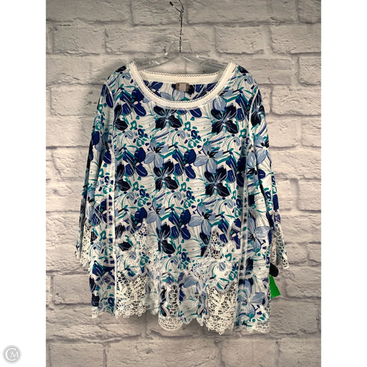 Top 3/4 Sleeve By Chicos In Blue & White, Size: Xl