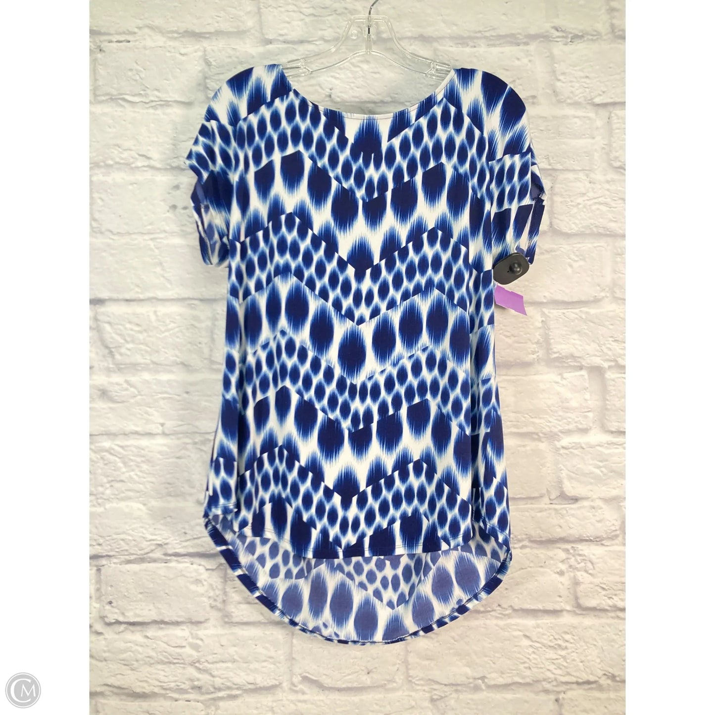 Top Short Sleeve By Chicos In Blue & White, Size: L