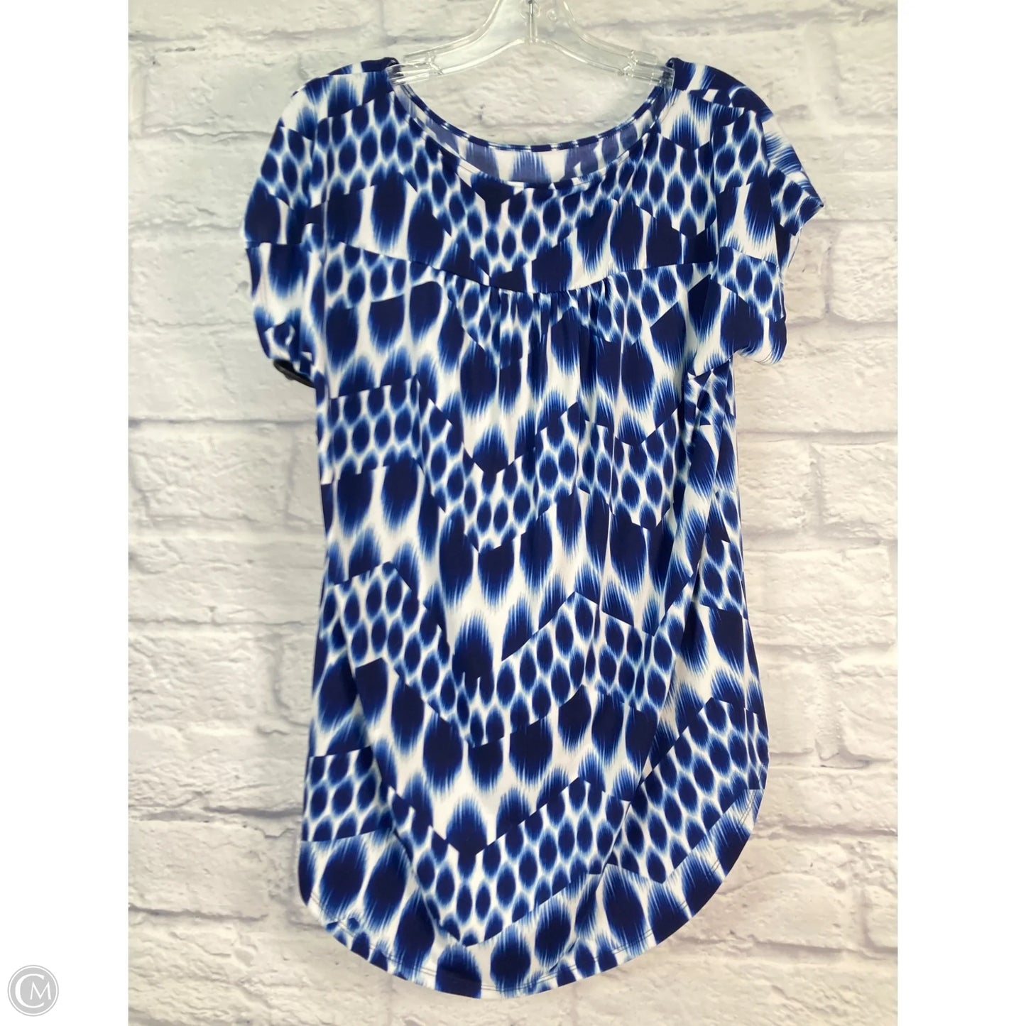 Top Short Sleeve By Chicos In Blue & White, Size: L