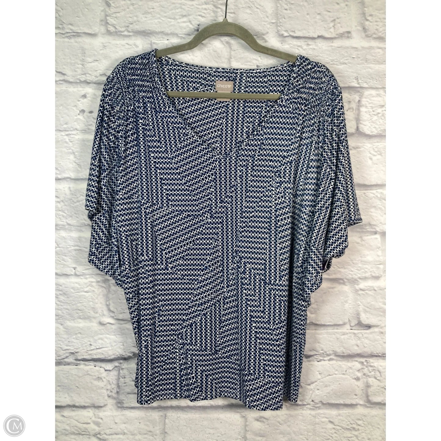 Top Short Sleeve By Chicos In Blue & White, Size: L