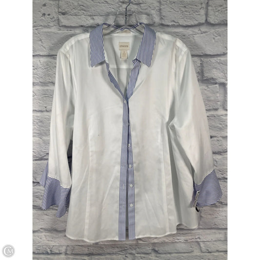 Top 3/4 Sleeve By Chicos In Blue & White, Size: Xl