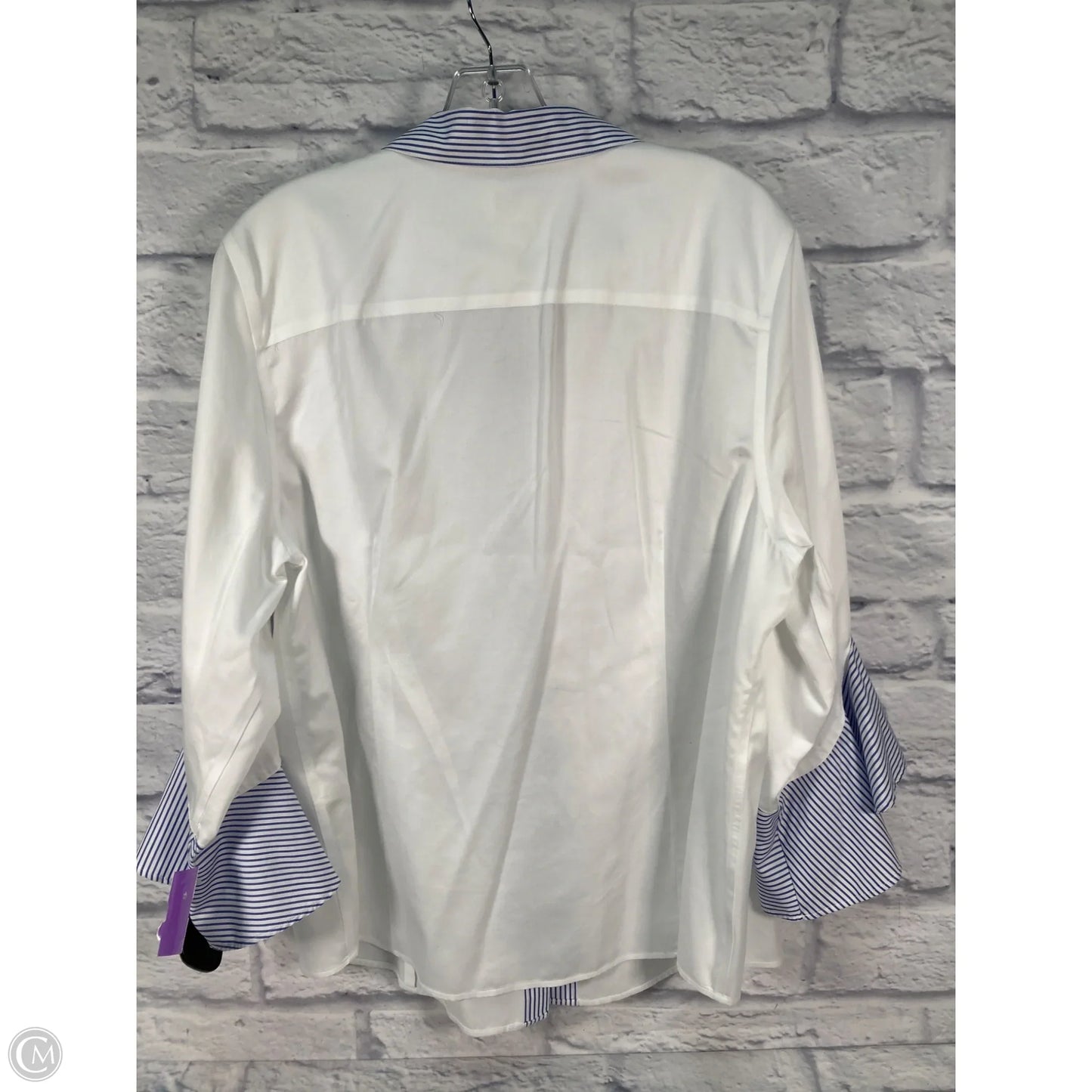 Top 3/4 Sleeve By Chicos In Blue & White, Size: Xl
