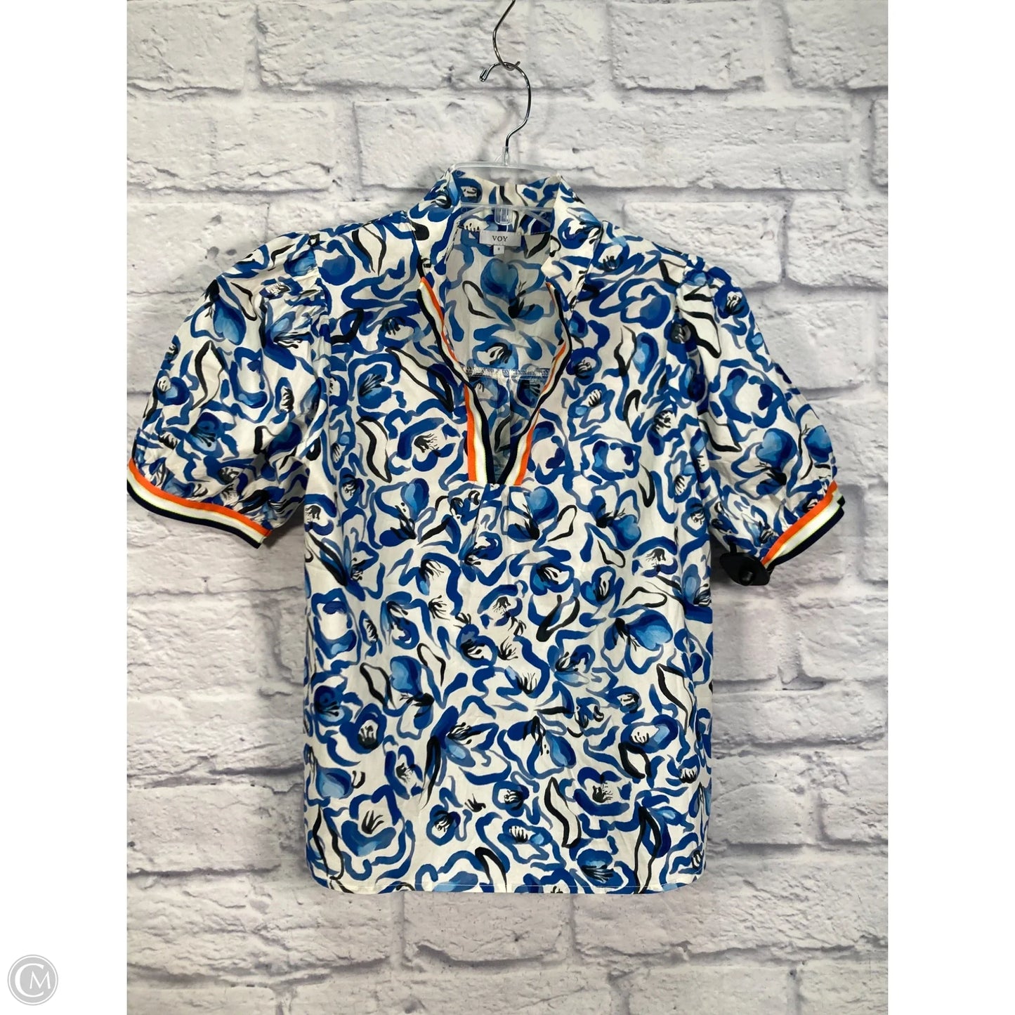 Top Short Sleeve By Voy In Blue & White, Size: S