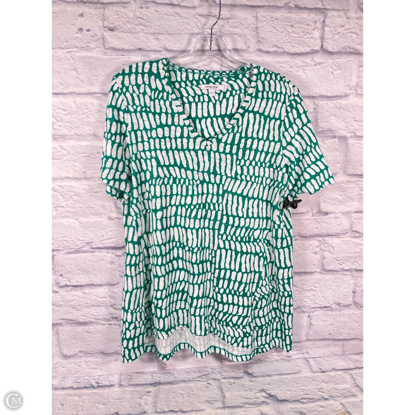 Top Short Sleeve By Chicos In Green & White, Size: M