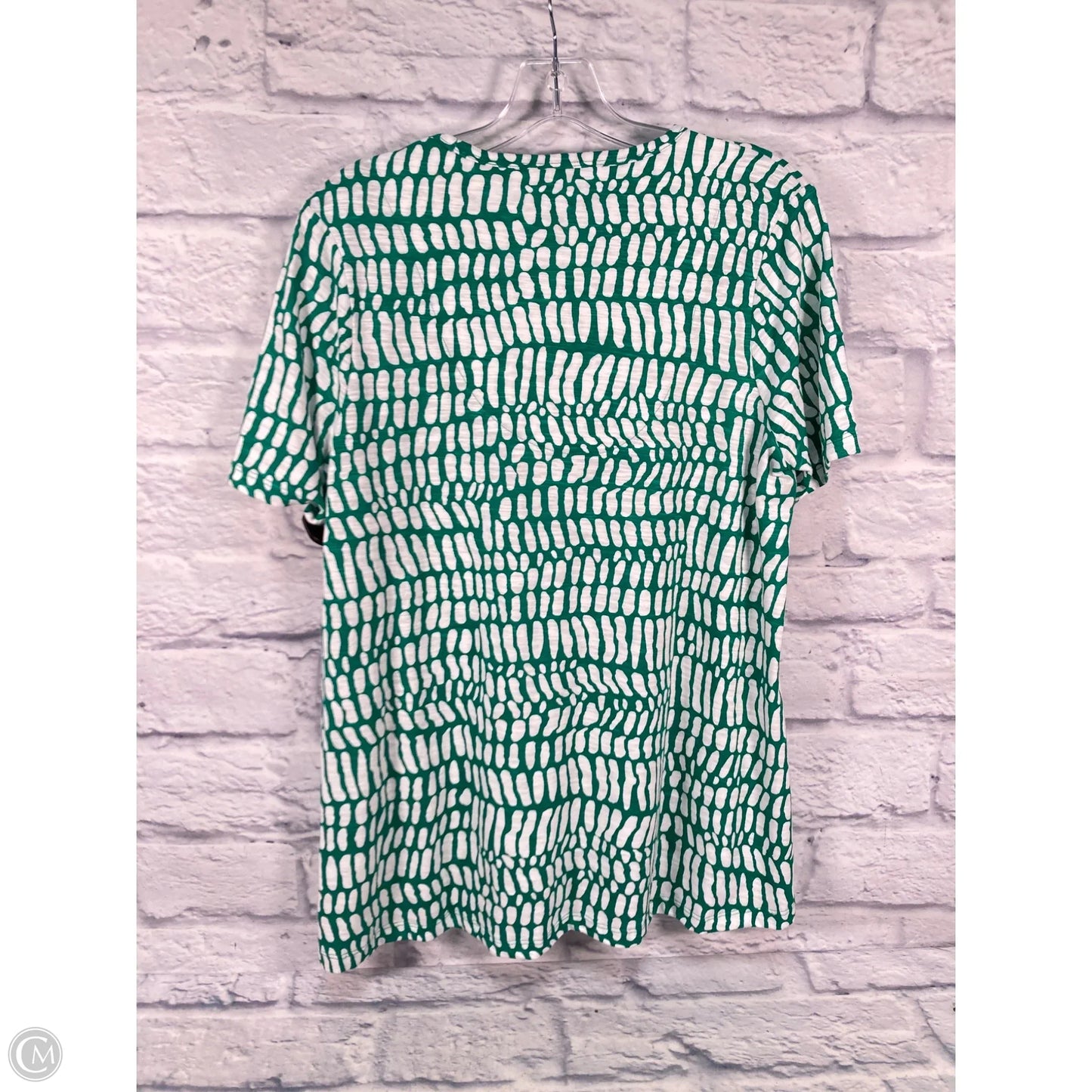 Top Short Sleeve By Chicos In Green & White, Size: M