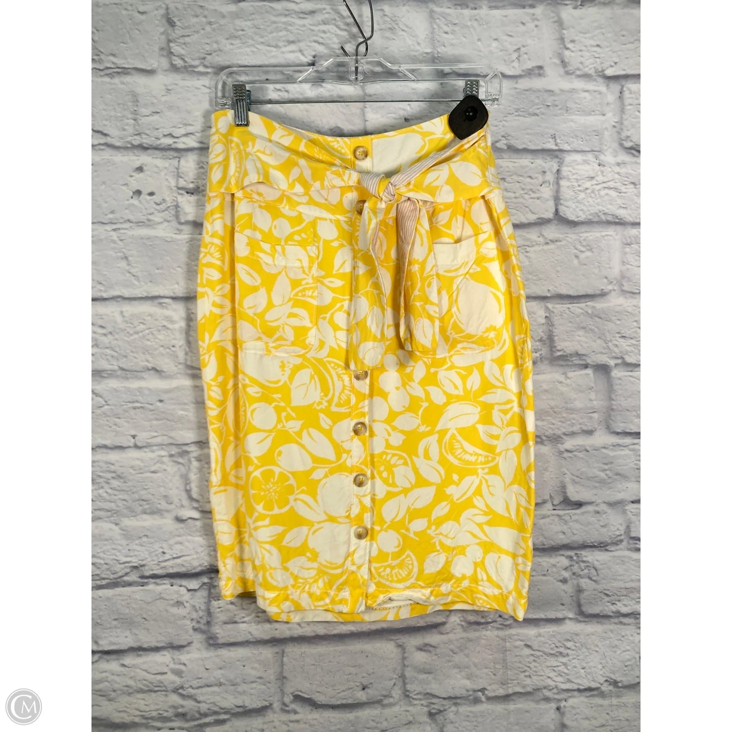 Skirt Midi By Anthropologie In White & Yellow, Size: 8