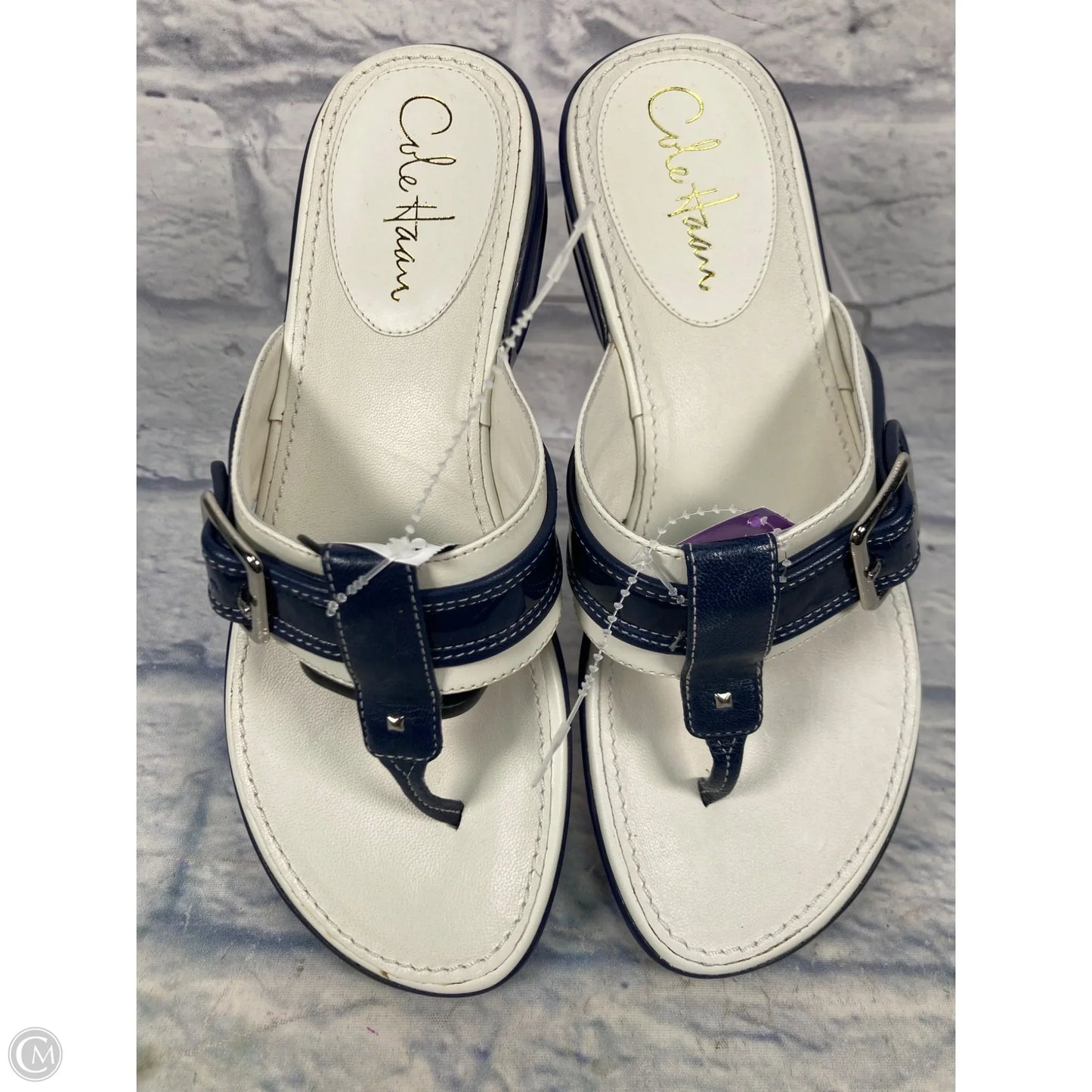 Sandals Heels Wedge By Cole-haan In Blue & White, Size: 7