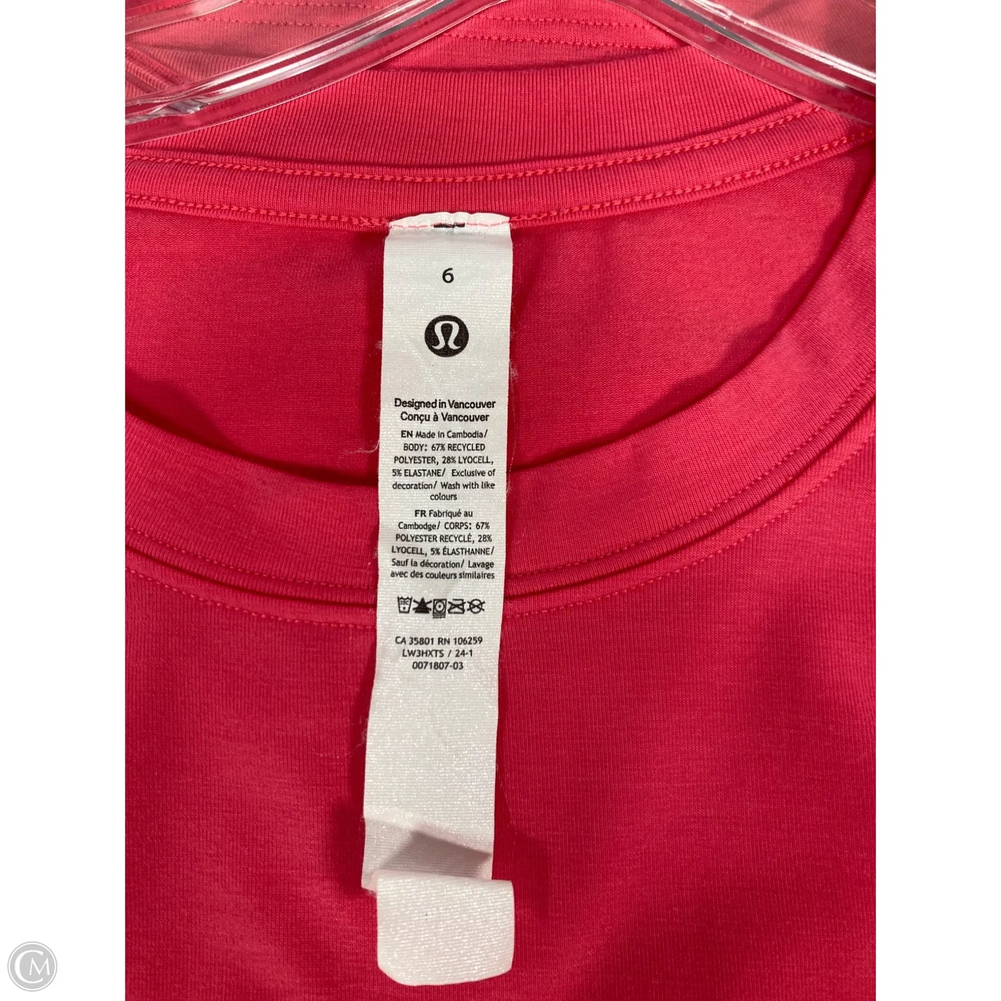 Athletic Top Short Sleeve By Lululemon In Pink, Size: 6