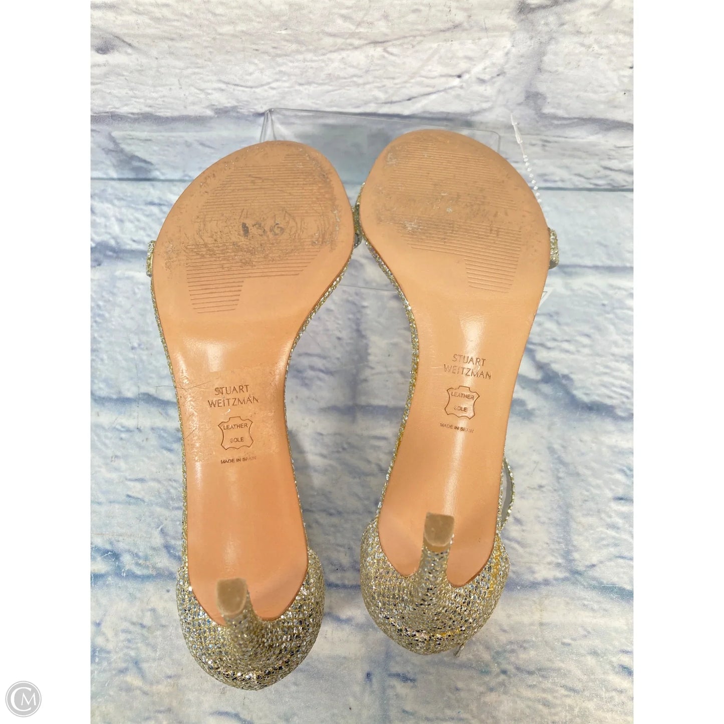 Sandals Designer By Stuart Weitzman In Silver, Size: 9