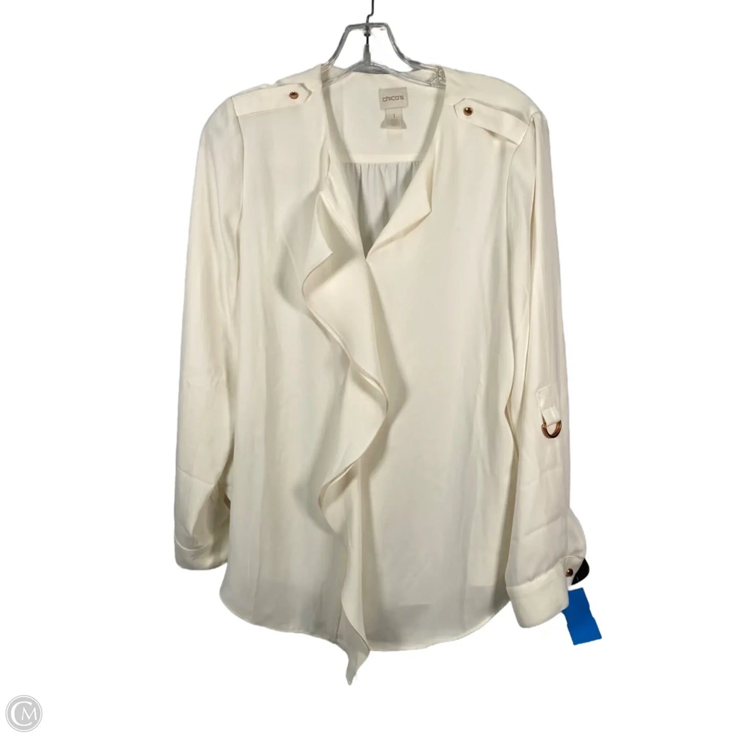Blouse Long Sleeve By Chicos In Cream, Size: M