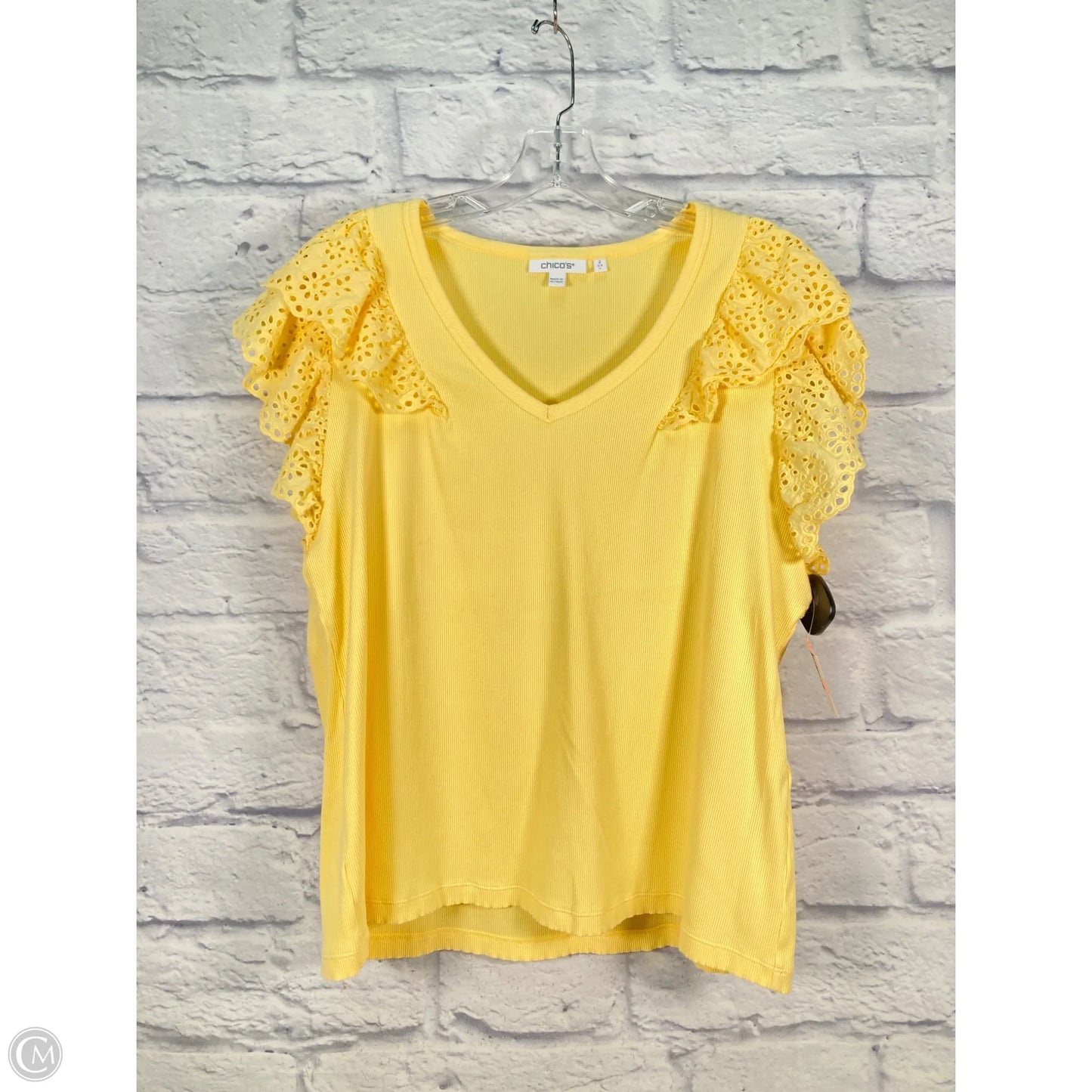 Top Short Sleeve By Chicos In Yellow, Size: L