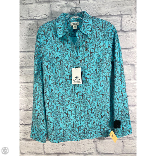 Top Long Sleeve By Ariat In Blue & Brown, Size: M