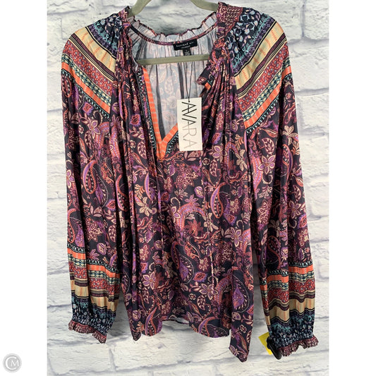 Blouse Long Sleeve By Current Air In Brown & Purple, Size: L